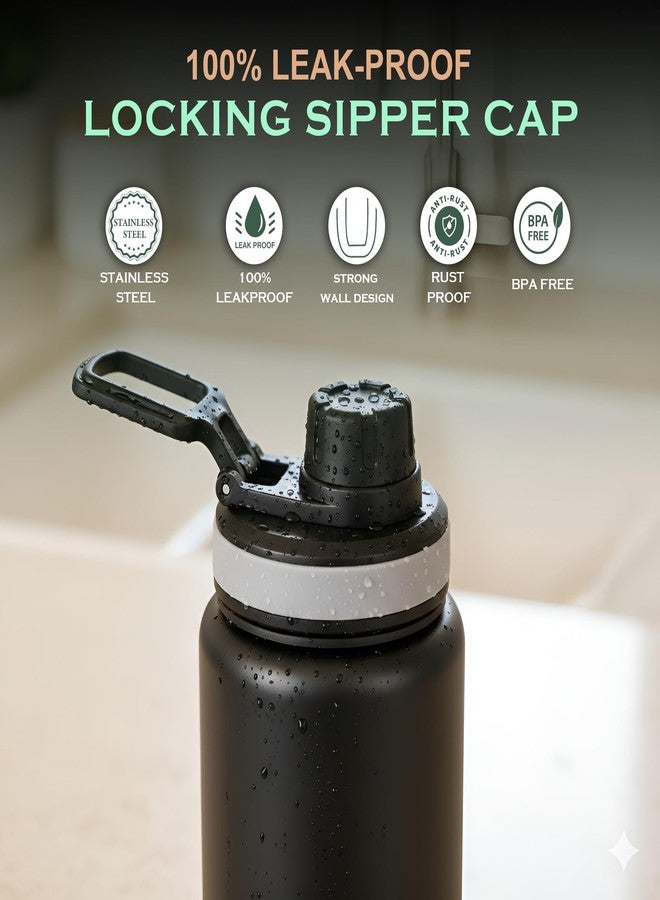 Unify 1 Piece Stainless Steel Sipper Bottle 1000ml | Leak Proof Single Wall Fridge Bottle | Easy to Carry Handle for Gym, Office, School, Travel & Trekking | Slim Design (Black, 25.5cm) - Image 5
